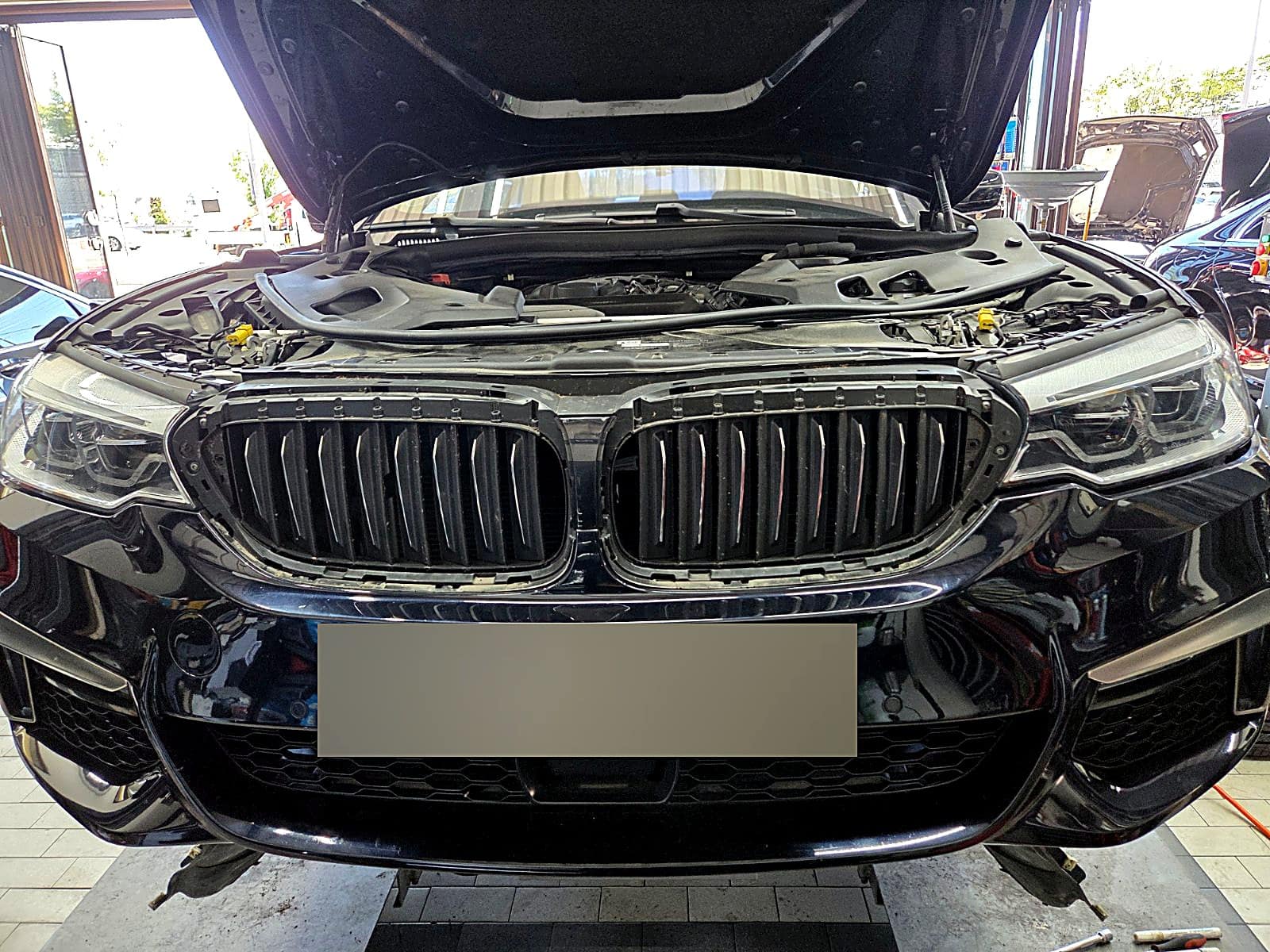 그릴 교환 전 검은색 그릴이 달려 있던 BMW M550d 정면