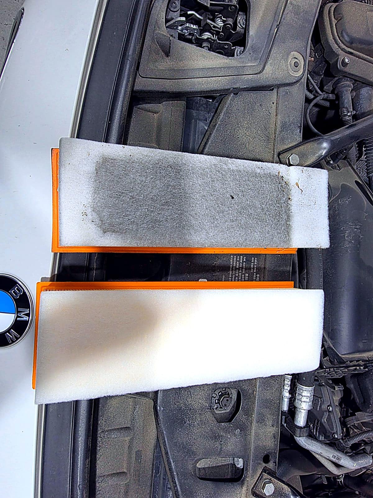 BMW 5시리즈 교환한 에어필터와 새 에어필터