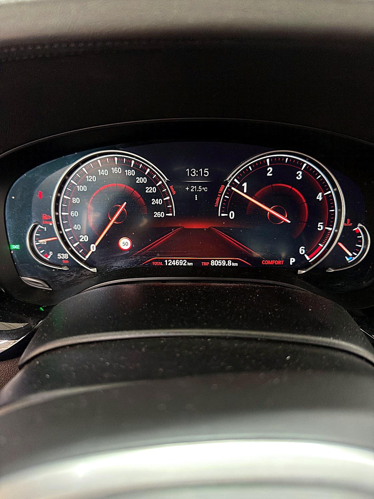 BMW 5시리즈 계기판 누적 124,692km