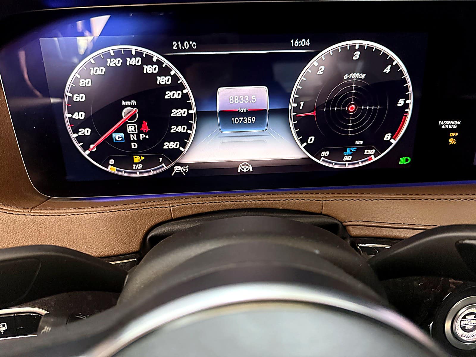벤츠 S클래스 W222 계기판에 표시된 누적 주행거리 107,359km